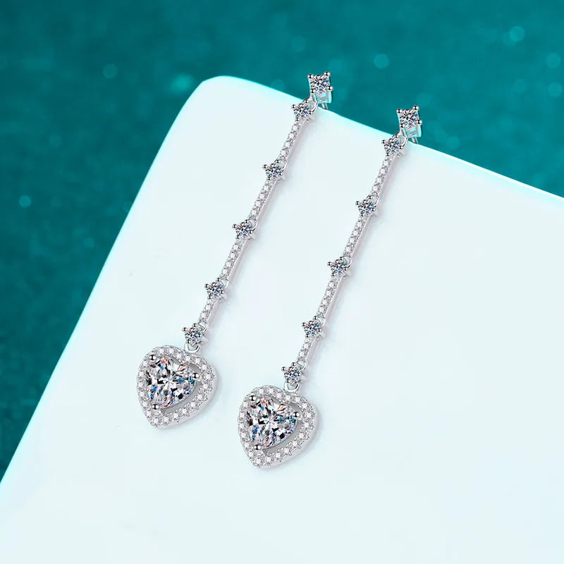 2 Carat Moissanite 925 Sterling Silver Heart Earrings