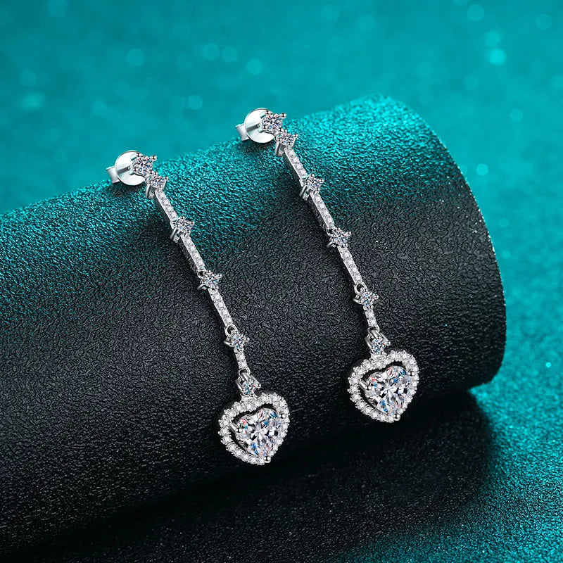 2 Carat Moissanite 925 Sterling Silver Heart Earrings