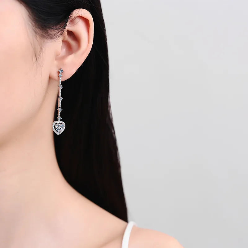 2 Carat Moissanite 925 Sterling Silver Heart Earrings