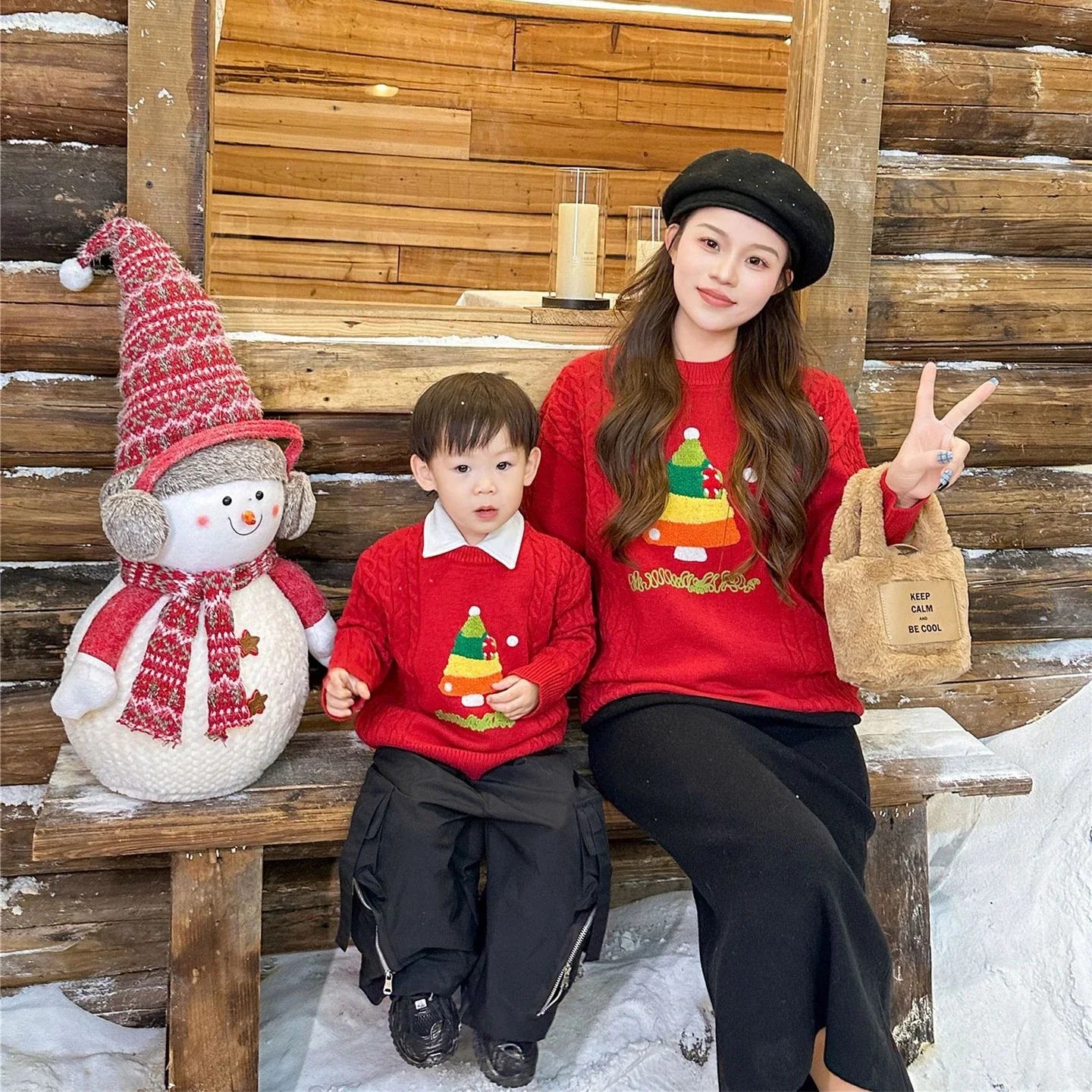 Christmas Tree Jumpers for The Whole Family Red Sweater New Year Dad Mom and Son Daughter Matching Clothes Baby Knitted Romper