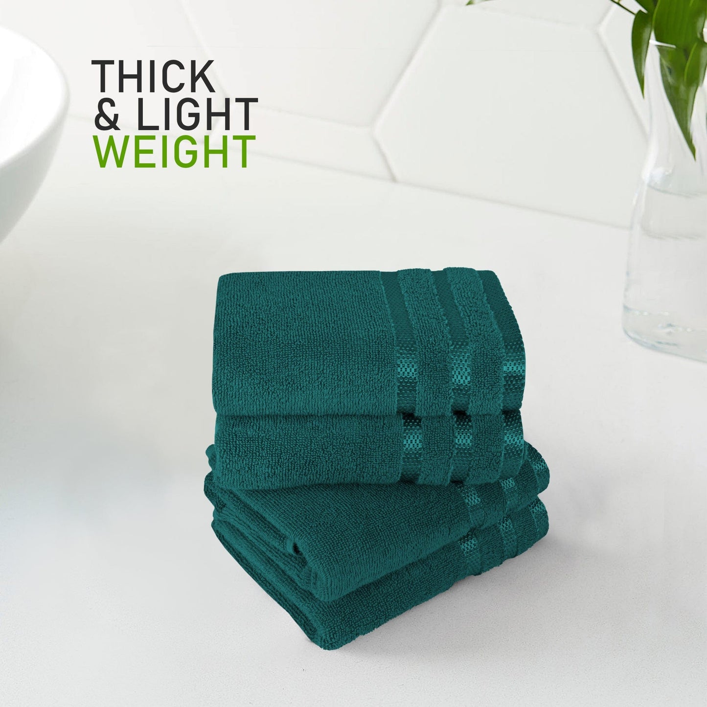 Belmont Viscose Stripe Jade Green Towels 100% Cotton Hotel Quality Super Absorbent 10 Piece Bale Set, 4 Hand Towel & 12 Face Cloths by OLIVIA ROCCO