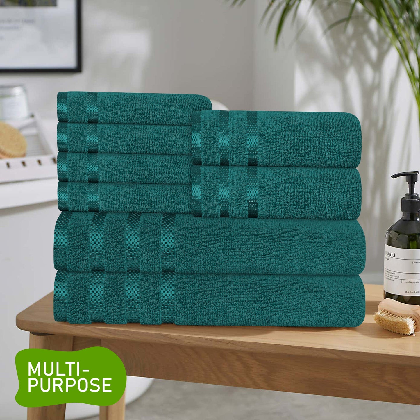 Belmont Viscose Stripe Jade Green Towels 100% Cotton Hotel Quality Super Absorbent 10 Piece Bale Set, 4 Hand Towel & 12 Face Cloths by OLIVIA ROCCO