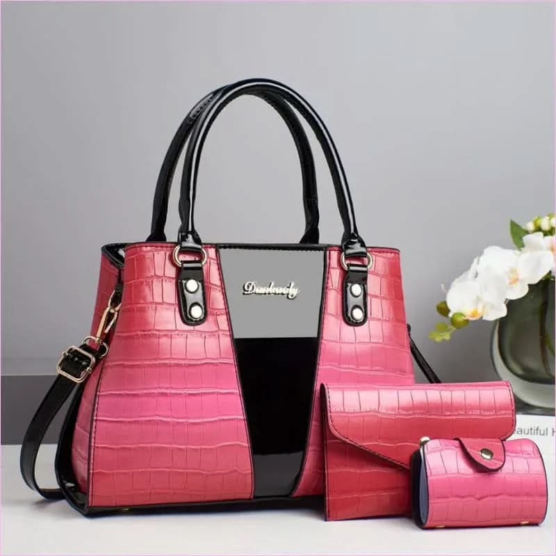 Sophisticated Three Piece Shoulder Bag Set with Crocodile Pattern