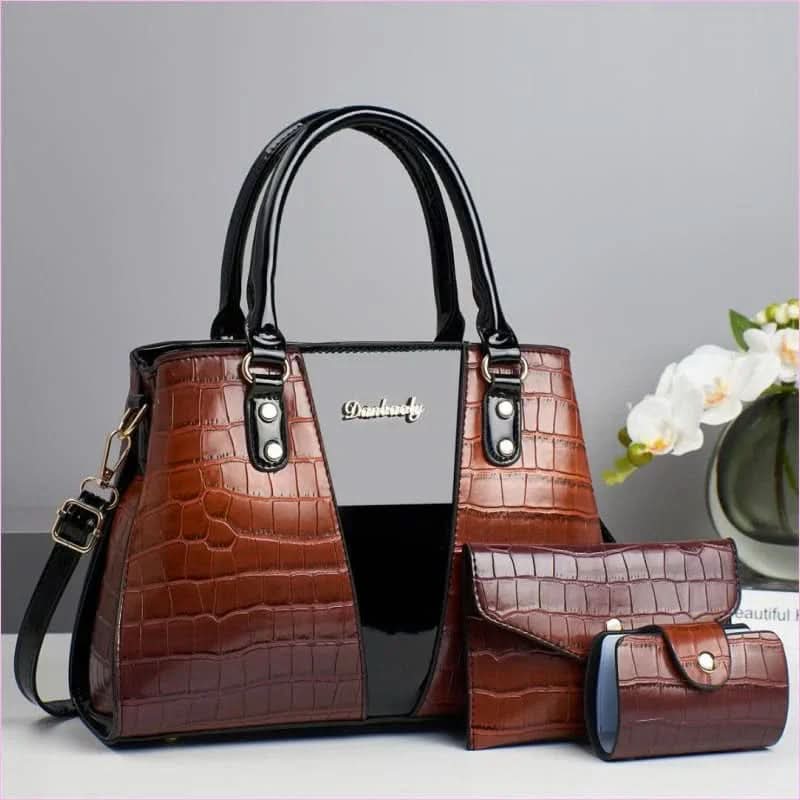 Sophisticated Three Piece Shoulder Bag Set with Crocodile Pattern