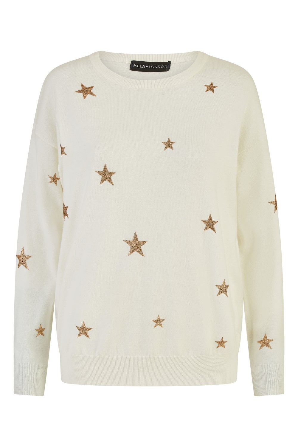Yumi Cream Gold Foil Star Print Relaxed Fit Jumper