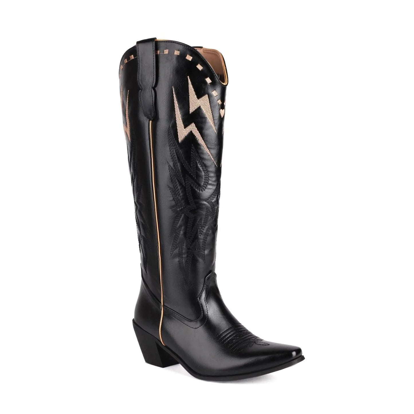 Lightning Bolt Embroidered Knee-high Unisex Plus Size Western Boots