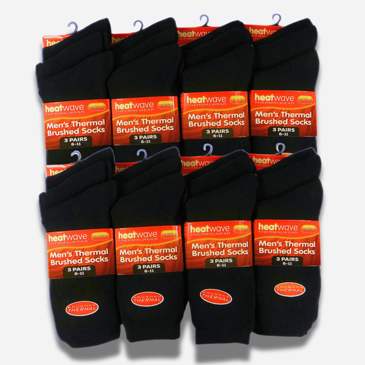 24 Pairs Mens Black Thermal Socks Warm Work Boot Socks Superior Insulation Cold Weather Double Brushed Advanced Knitting Technology Extra Warmth by Heatwave Thermalwear