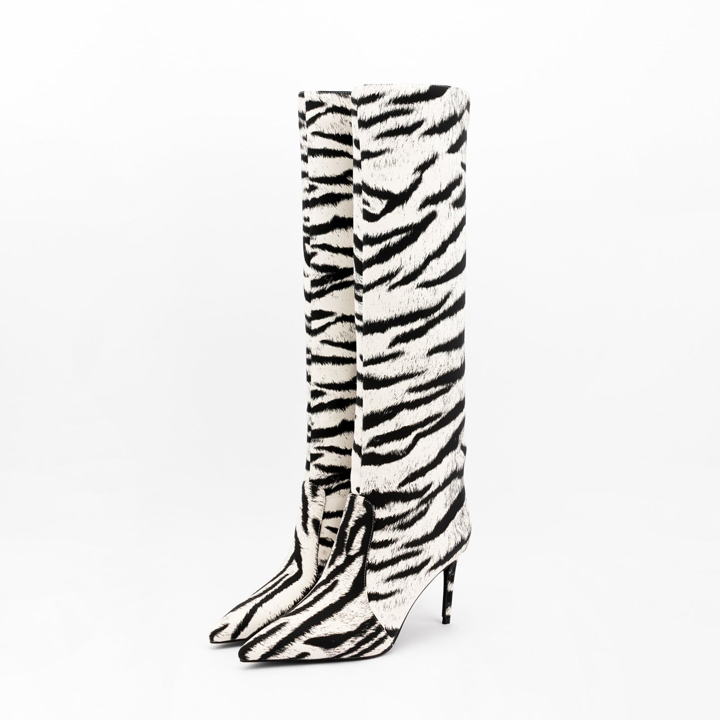 Pencil heel mid-calf animal print pointed toe boots