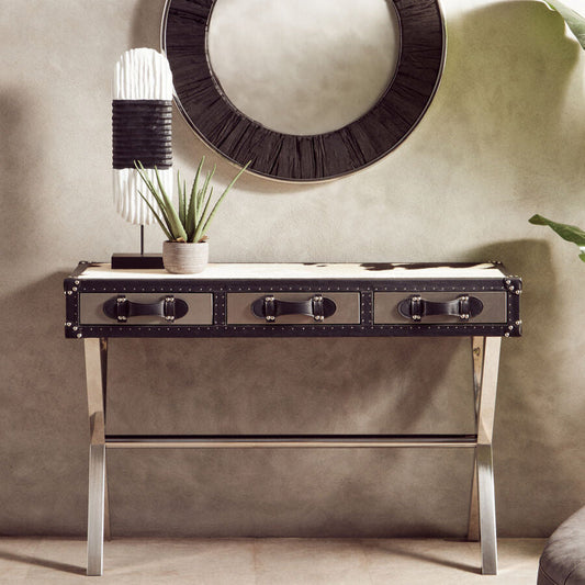 Kensington Townhouse Black And White Genuine Cowhide Console Table