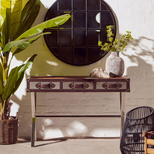 Kensington Townhouse Brown And White Genuine Cowhide Console Table