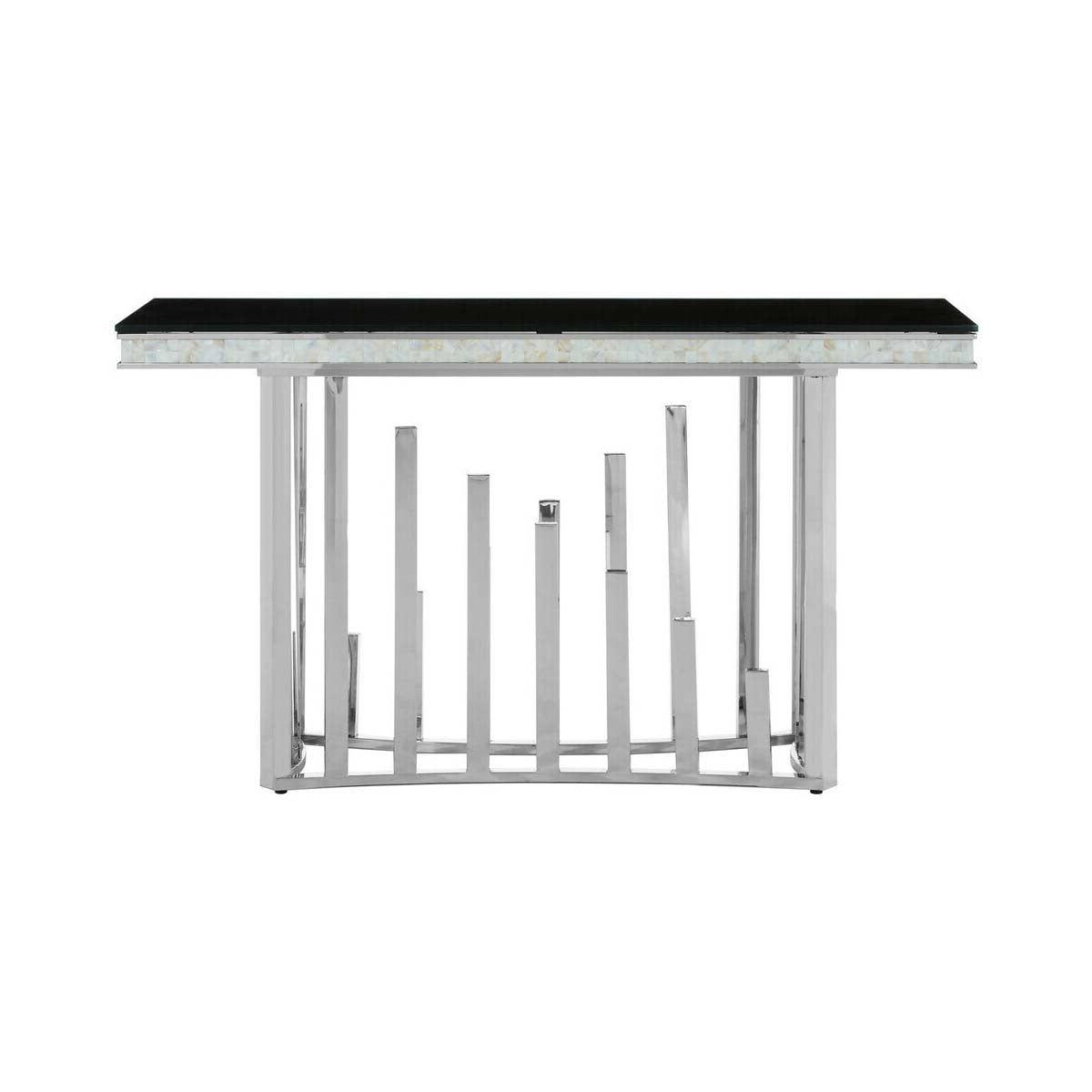 Eliza Silver Console Table with Black Glass Top