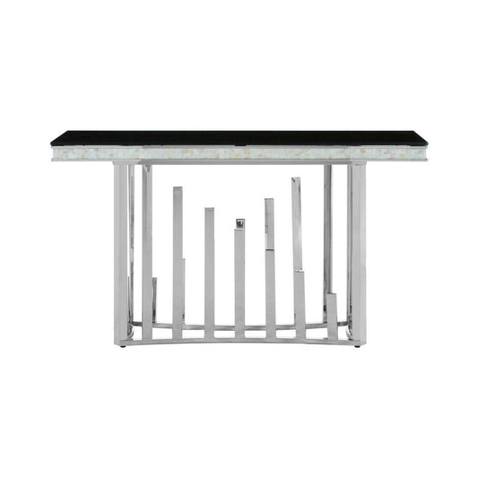 Eliza Silver Console Table with Black Glass Top