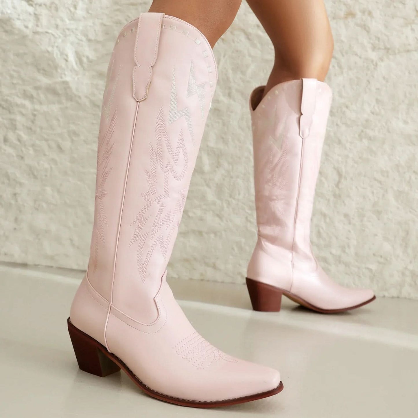 Lightning Bolt Embroidered Knee-high Unisex Plus Size Western Boots