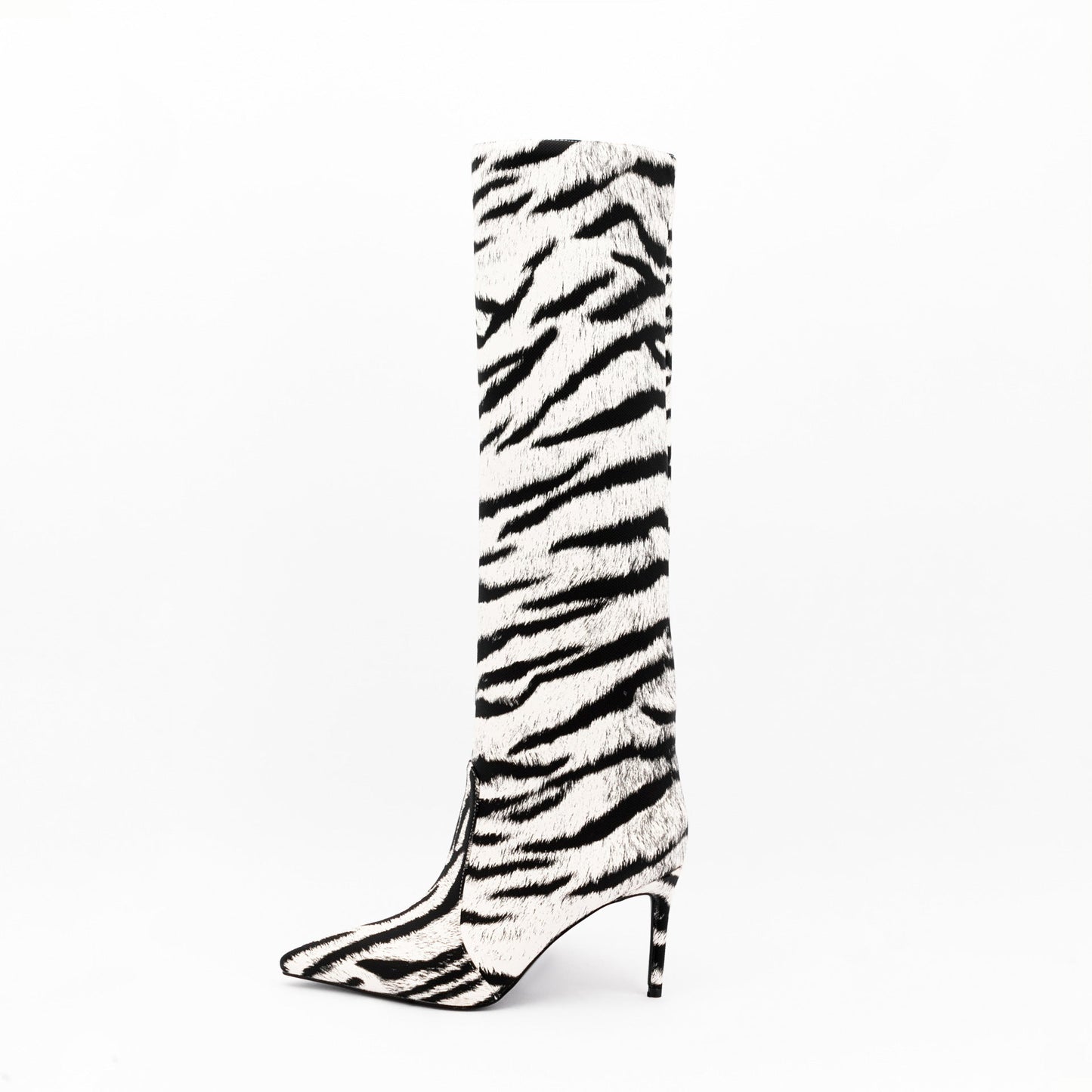 Pencil heel mid-calf animal print pointed toe boots