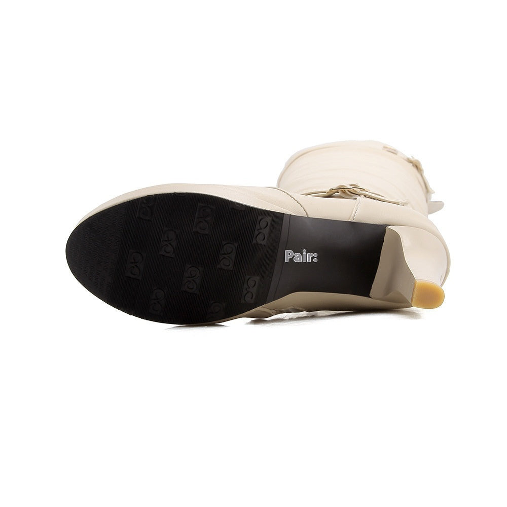 Over The Knee High Heel Almond Toe Waterproof Multi Buckle Platform Boots