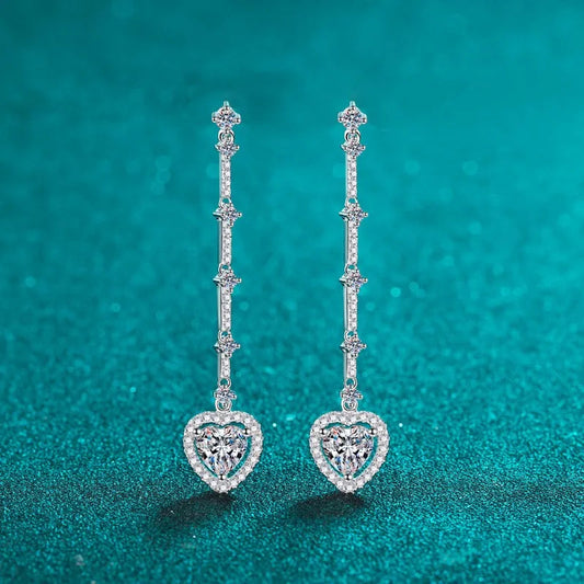 2 Carat Moissanite 925 Sterling Silver Heart Earrings