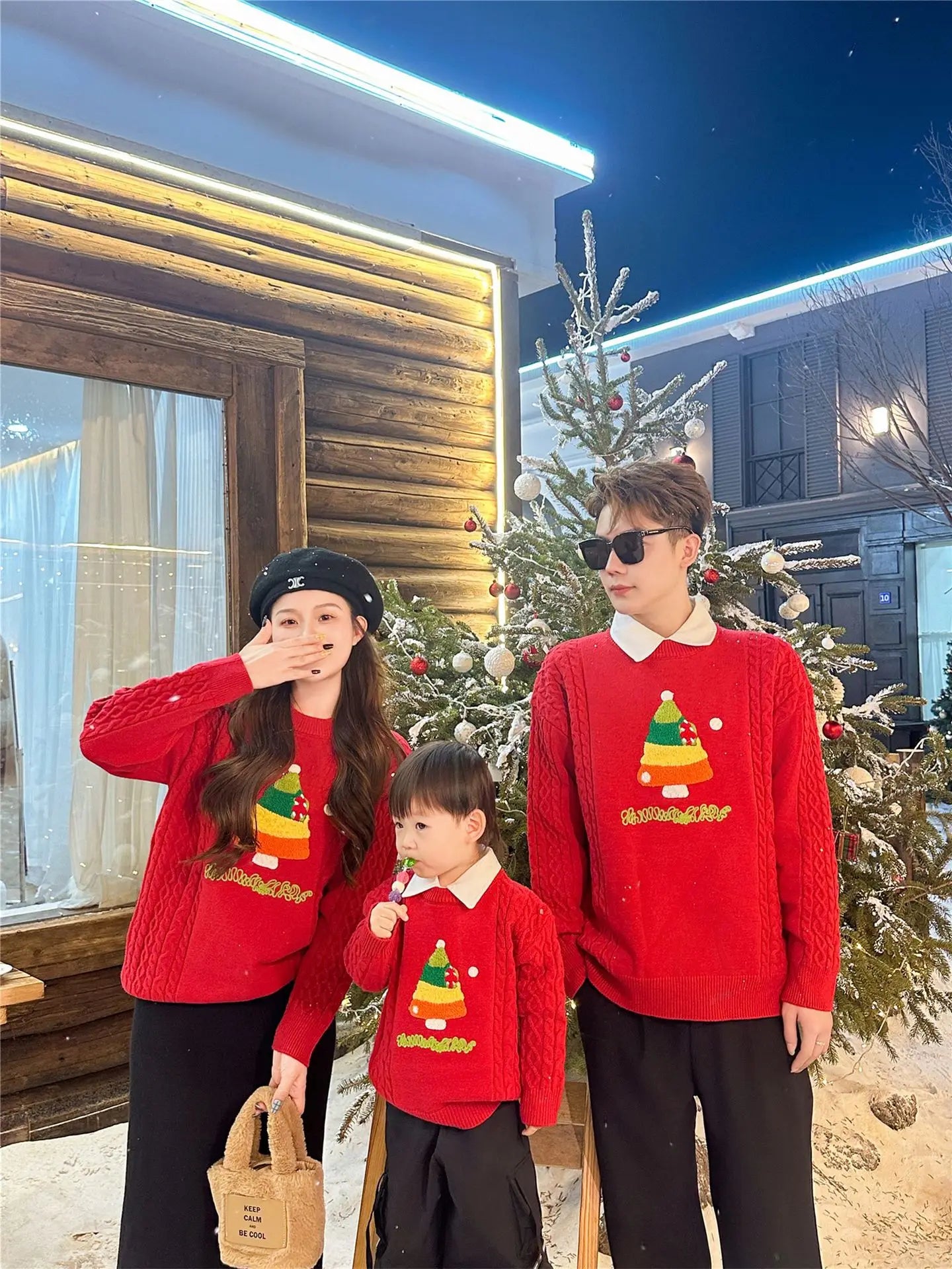 Christmas Tree Jumpers for The Whole Family Red Sweater New Year Dad Mom and Son Daughter Matching Clothes Baby Knitted Romper