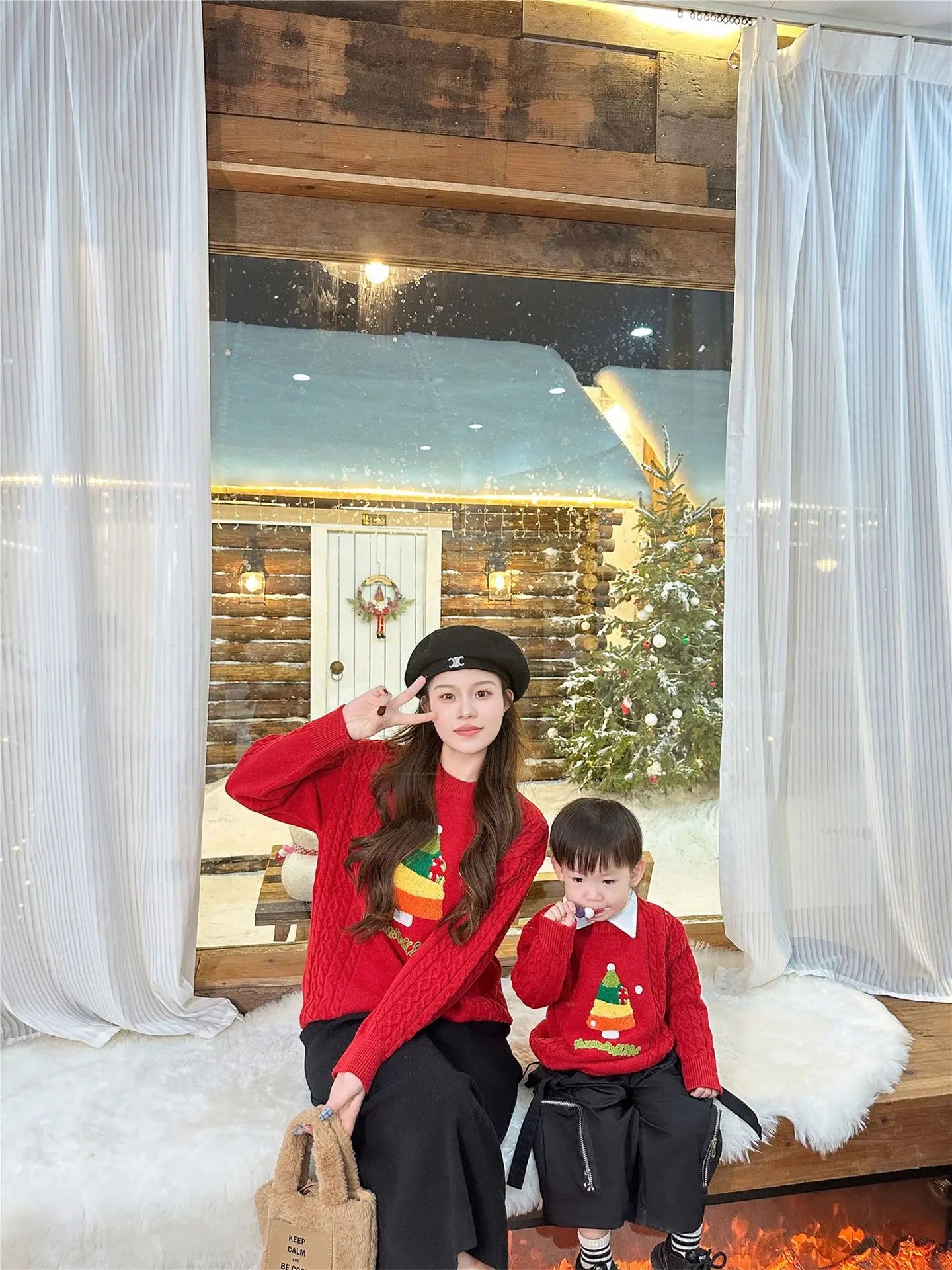 Christmas Tree Jumpers for The Whole Family Red Sweater New Year Dad Mom and Son Daughter Matching Clothes Baby Knitted Romper
