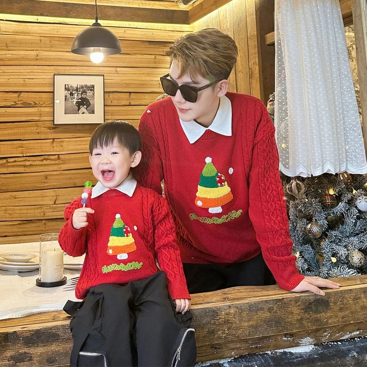 Christmas Tree Jumpers for The Whole Family Red Sweater New Year Dad Mom and Son Daughter Matching Clothes Baby Knitted Romper