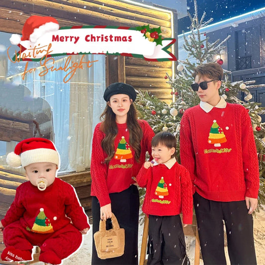 Christmas Tree Jumpers for The Whole Family Red Sweater New Year Dad Mom and Son Daughter Matching Clothes Baby Knitted Romper