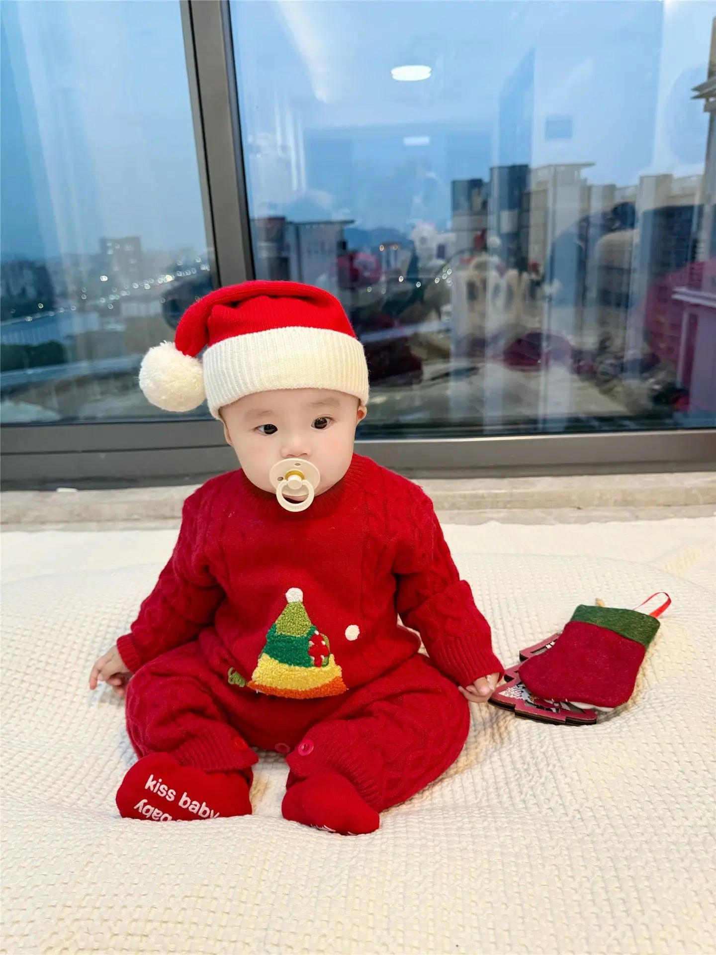 Christmas Tree Jumpers for The Whole Family Red Sweater New Year Dad Mom and Son Daughter Matching Clothes Baby Knitted Romper