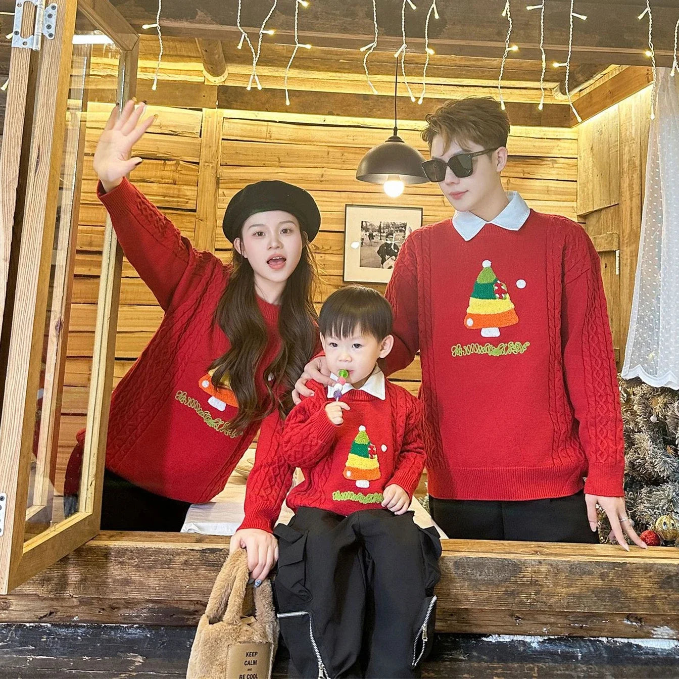 Christmas Tree Jumpers for The Whole Family Red Sweater New Year Dad Mom and Son Daughter Matching Clothes Baby Knitted Romper