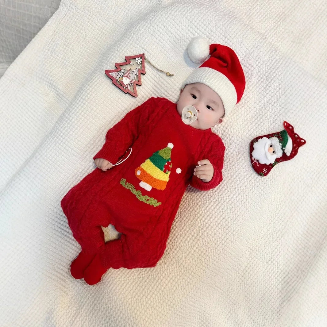 Christmas Tree Jumpers for The Whole Family Red Sweater New Year Dad Mom and Son Daughter Matching Clothes Baby Knitted Romper