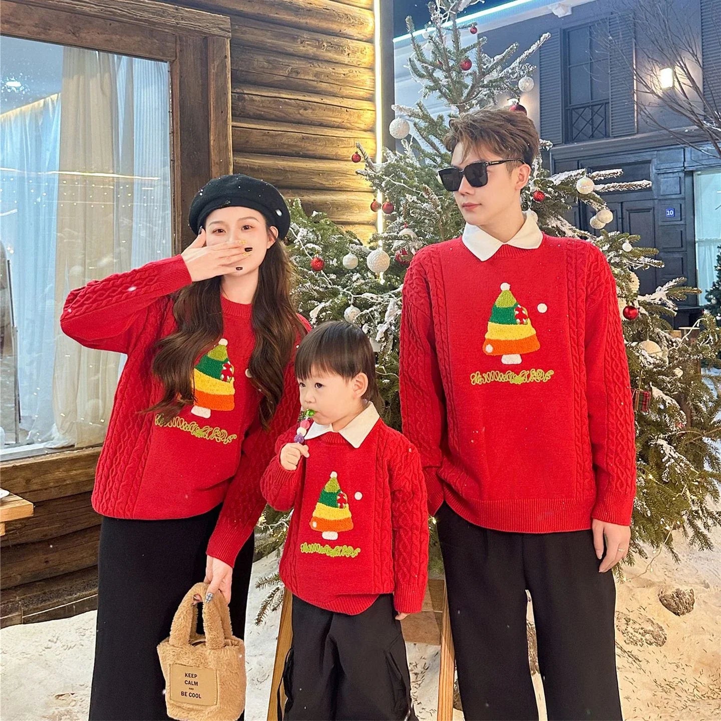 Christmas Tree Jumpers for The Whole Family Red Sweater New Year Dad Mom and Son Daughter Matching Clothes Baby Knitted Romper