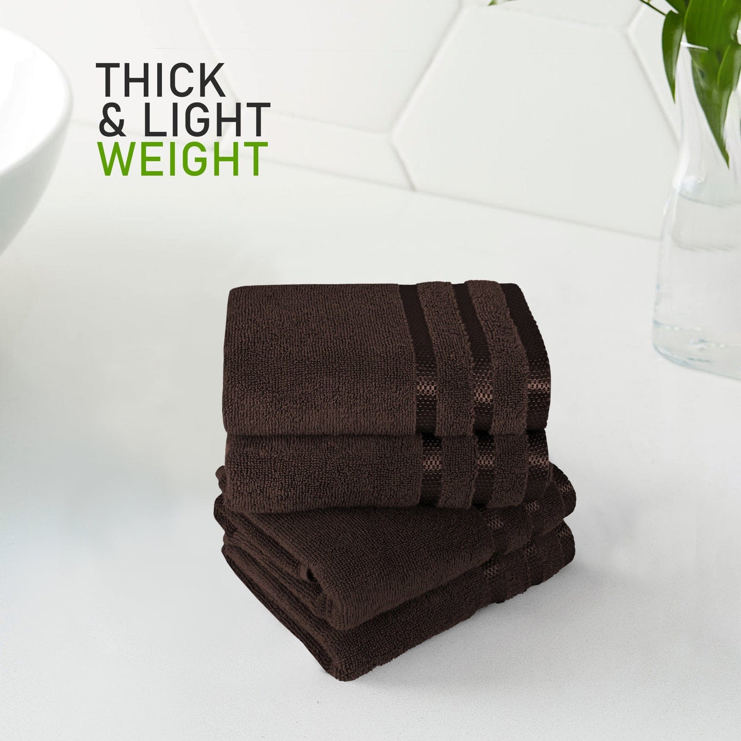 Belmont Viscose Stripe Brown Towels 100% Cotton Hotel Quality Super Absorbent 10 Piece Bale Set, 4 Hand Towel & 12 Face Cloths by OLIVIA ROCCO