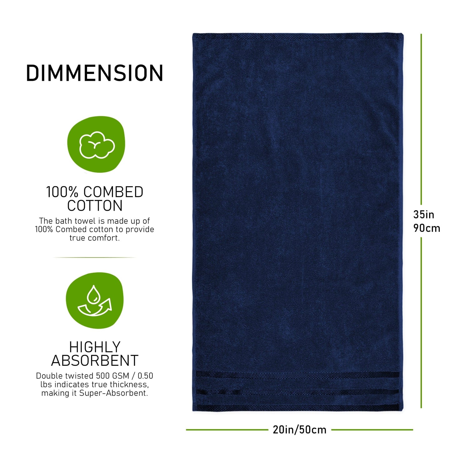 Belmont Viscose Stripe Royal Blue Towels 100% Cotton Hotel Quality Super Absorbent 10 Piece Bale Set, 4 Hand Towel & 12 Face Cloths by OLIVIA ROCCO