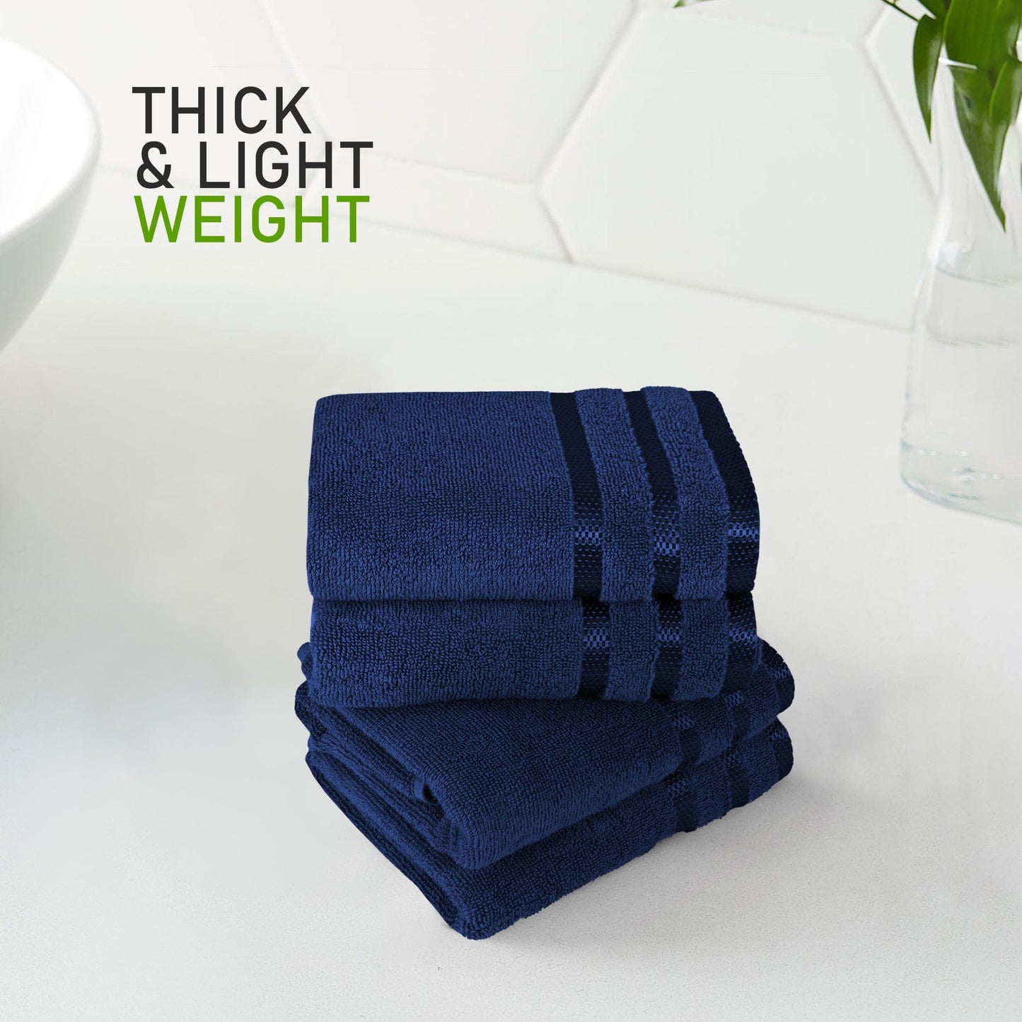 Belmont Viscose Stripe Royal Blue Towels 100% Cotton Hotel Quality Super Absorbent 10 Piece Bale Set, 4 Hand Towel & 12 Face Cloths by OLIVIA ROCCO