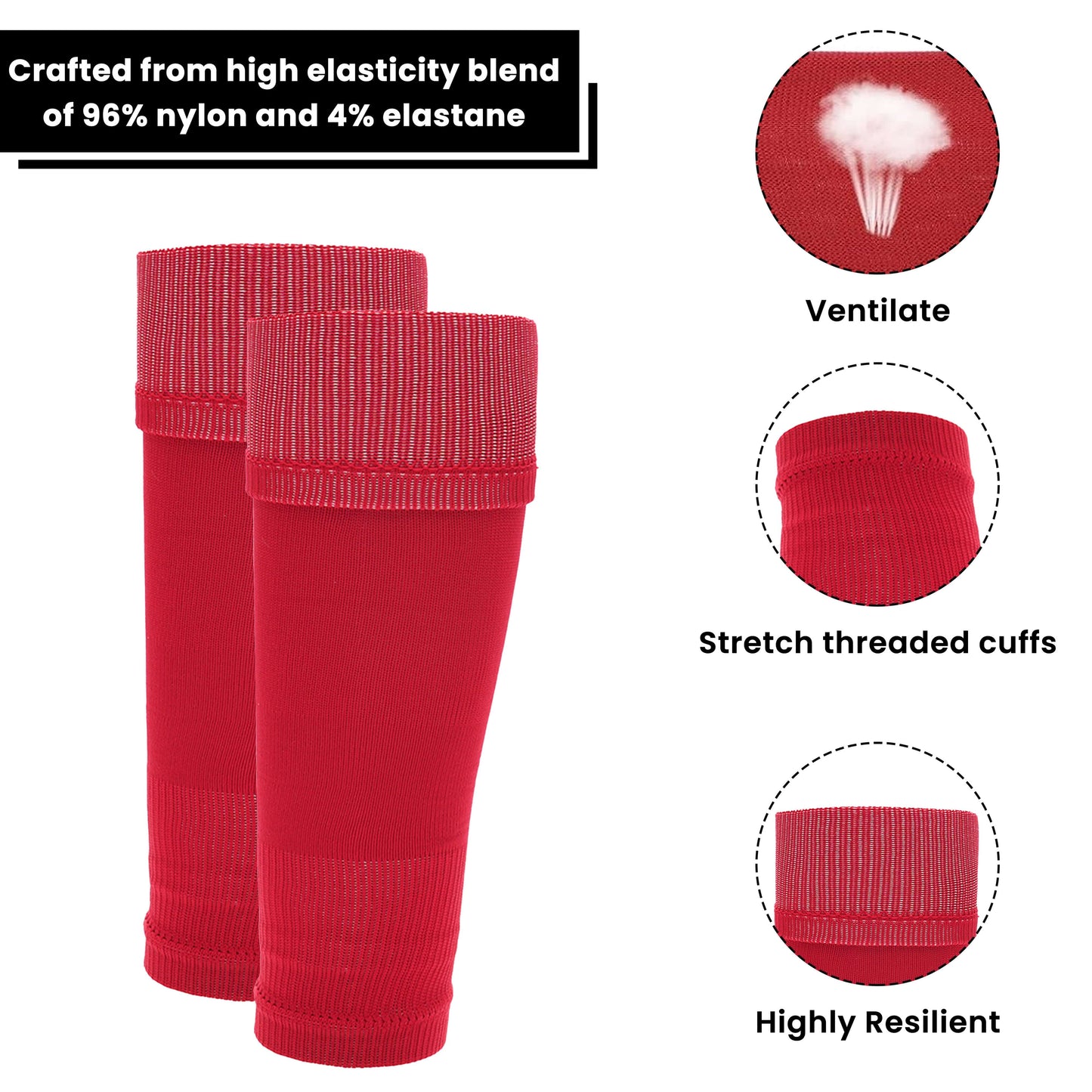 Kids Leg Sleeve Socks Red Fits Over Calf Shin Pads Compression Sleeves for Football Training Running by Sock Stack