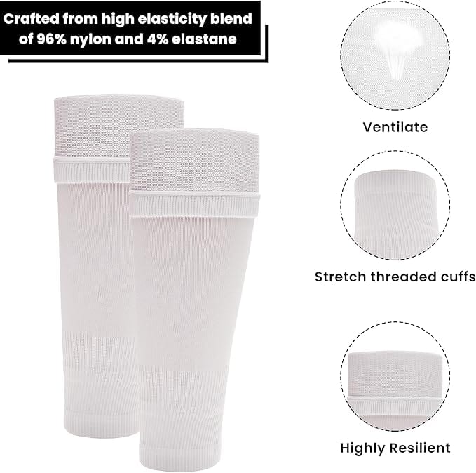 Kids Leg Sleeve Socks White Fits Over Calf Shin Pads Compression Sleeves for Football Training Running by Sock Stack