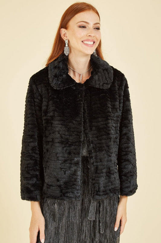 Mela Black Faux Fur Short Jacket