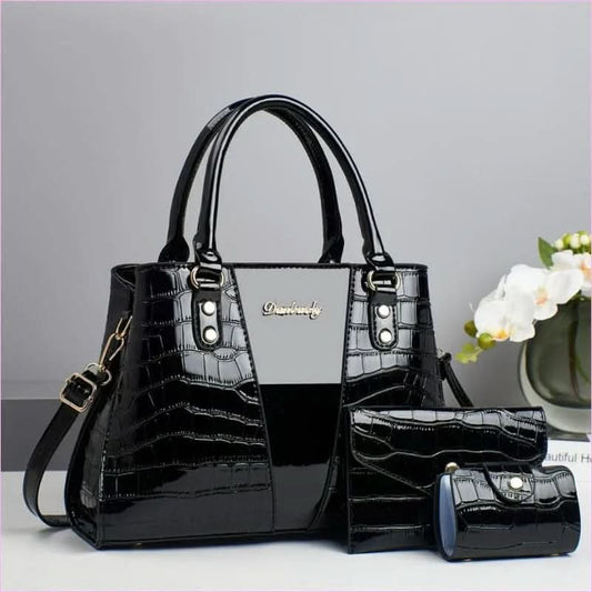 Sophisticated Three Piece Shoulder Bag Set with Crocodile Pattern